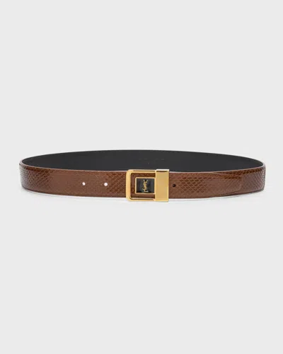 Saint Laurent Ysl Python Leather Belt In Brown