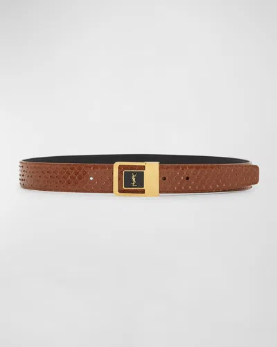 Saint Laurent Ysl Python Leather Belt In Brown