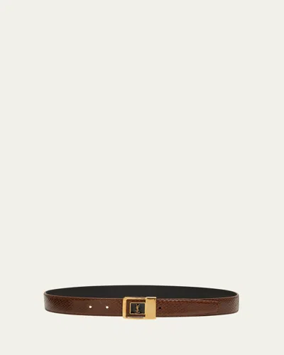Saint Laurent Ysl Python Leather Belt In Sienna Brown Black