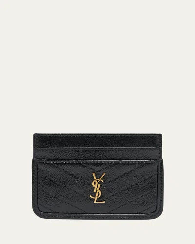 Saint Laurent Ysl Quilted Leather Card Holder In Black