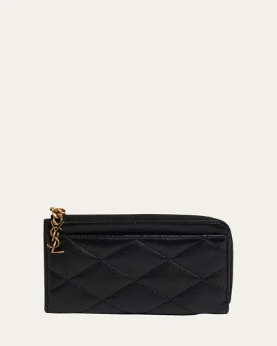 Saint Laurent Ysl Quilted Leather Wallet In Black
