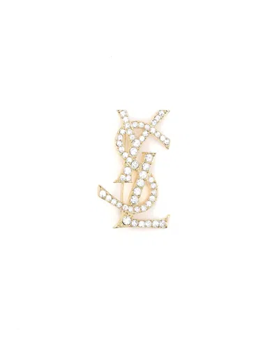 Saint Laurent Ysl Rhinestone Brooch In Gold