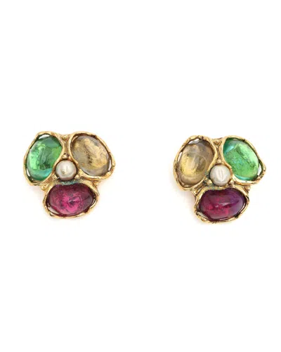 Pre-owned Saint Laurent Ysl Rhinestone Clip-on Earrings In Multicolour