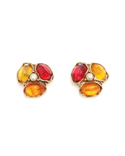 Pre-owned Saint Laurent Ysl Rhinestone Clip-on Earrings In Multicolour