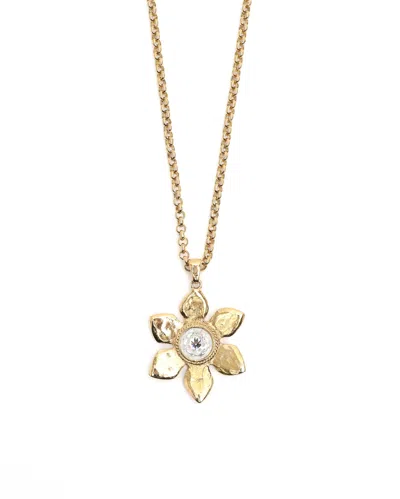 Pre-owned Saint Laurent Ysl Rhinestone Flower Necklace In Gold