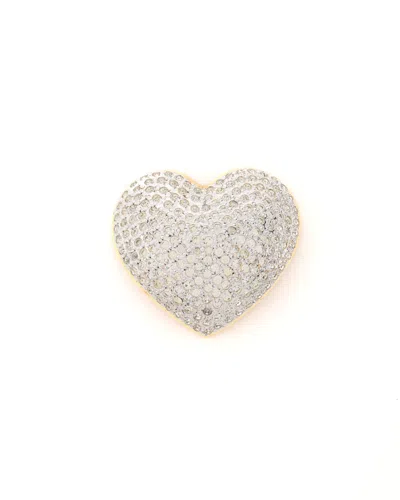 Saint Laurent Ysl Rhinestone Heart Brooch In White