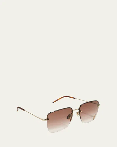 Saint Laurent Ysl Rimless Square Metal Sunglasses In Gold