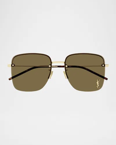 Saint Laurent Ysl Rimless Square Metal Sunglasses In Gold
