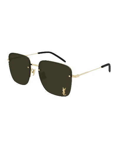 Saint Laurent Ysl Rimless Square Metal Sunglasses In Green