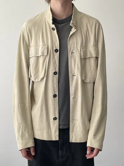 Pre-owned Saint Laurent Ysl Rive Gauche By Tom Ford Suede Leather Jacket In Sand
