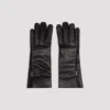 Saint Laurent Black Leather Cassandre Gloves In Black