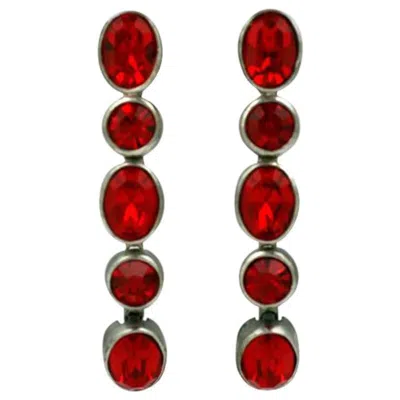 Pre-owned Saint Laurent Ysl Ruby Oval Drop Earrings In Red