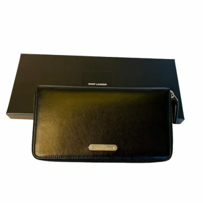 Pre-owned Saint Laurent Ysl  462359 Mens Continental Black Leather Zip-around Wallet