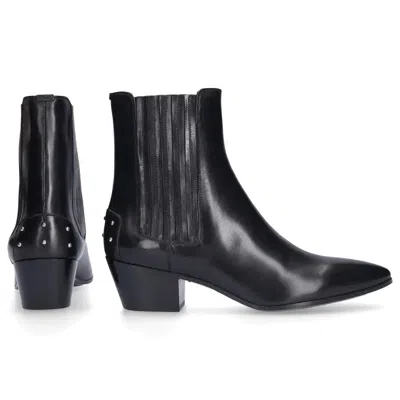 Pre-owned Saint Laurent Ysl  Black West 45 Leather Chelsea Size 6 Women's Boots
