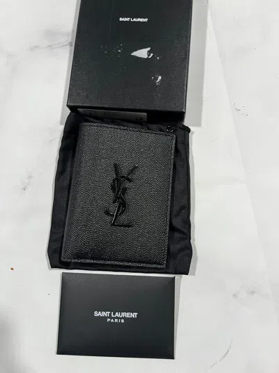 Pre-owned Saint Laurent Ysl  Nwb Black Pebbled Leather Black Hardware Bifold Long Wallet