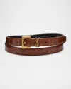 Saint Laurent Ysl Shiny Leather Belt In 9345 Vegetal Brown Croco Embossed