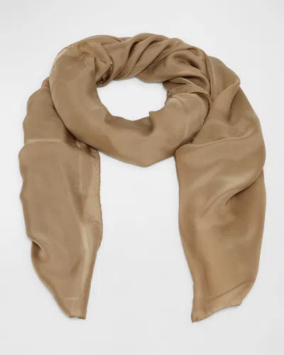 Saint Laurent Ysl Silk Square Scarf In Brown