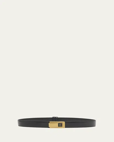 Saint Laurent Ysl Skinny Leather Belt In Black