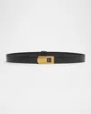 Saint Laurent Ysl Skinny Leather Belt In Black