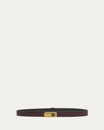 Saint Laurent Ysl Skinny Leather Belt In Red