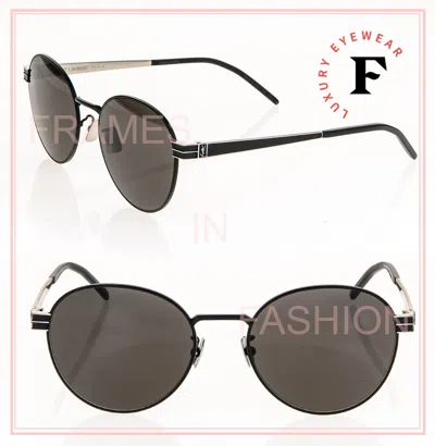 Pre-owned Saint Laurent Ysl Sl M65 Black Silver Round Unisex Metal Sunglasses Slm65 002 In Gray