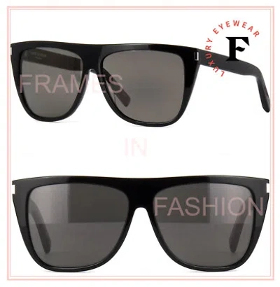 Pre-owned Saint Laurent Ysl Sl1 002 Black Rectangular Unisex Sunglasses Sl-1 Flat Top In Gray