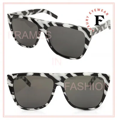 Pre-owned Saint Laurent Ysl Sl1 014 Black White Zebra Rectangular Unisex Sunglasses Sl 1 In Gray