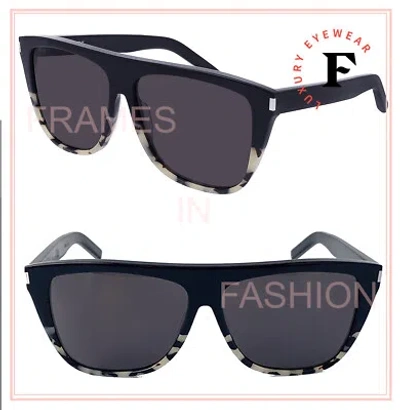 Pre-owned Saint Laurent Ysl Sl1 026 Black Sand Havana Rectangular Unisex Sunglasses Sl 1 In Gray