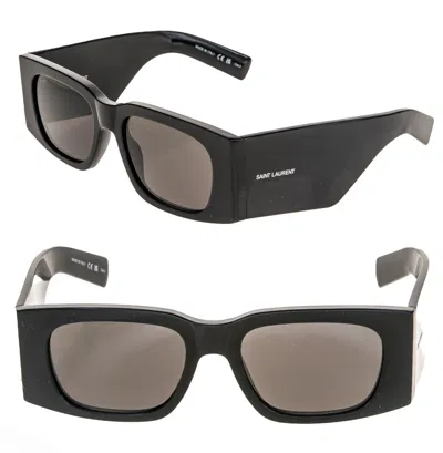 Pre-owned Saint Laurent Ysl Sl654 001 Black Unisex Chunky Bold Logo Rectangle Sunglass 654 In Gray