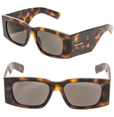 Pre-owned Saint Laurent Ysl Sl654 003 Brown Unisex Chunky Bold Logo Rectangle Sunglass 654 In Gray
