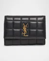 Saint Laurent Ysl Slim Trifold Wallet In Quilted Leather In Noir