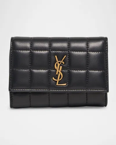 Saint Laurent Ysl Slim Trifold Wallet In Quilted Leather In Noir