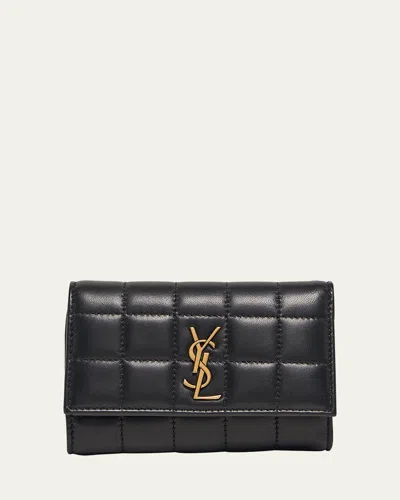 Saint Laurent Ysl Slim Trifold Wallet In Quilted Leather In Noir