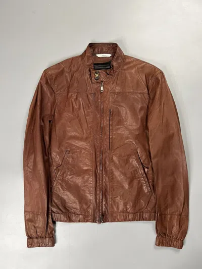 Pre-owned Saint Laurent Ysl Stefano Pilati Nappa Leather Biker Jacket In Brown
