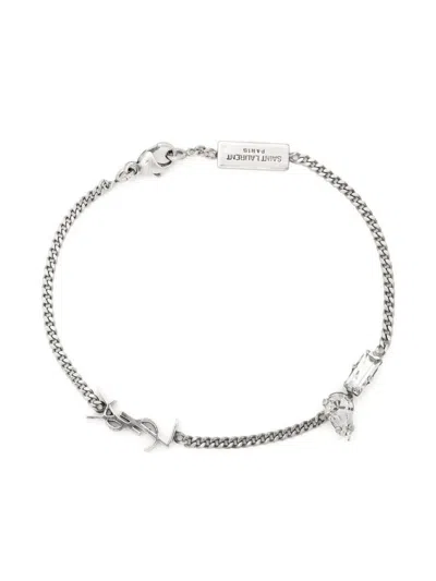 Saint Laurent Ysl Strass Bracelet For Men In White