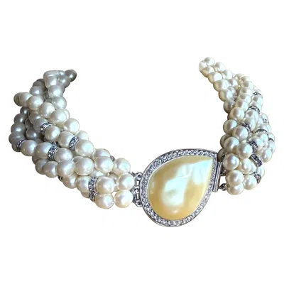 Pre-owned Saint Laurent Ysl Torsade Necklace Collar Vintage Multiple Pearls And Rhinestones Glitz
