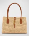 Saint Laurent Ysl Tote Bag In Raffia & Leather In Naturel Brick