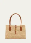 Saint Laurent Ysl Tote Bag In Raffia & Leather In Naturel Brick