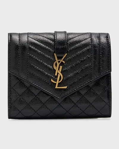 Saint Laurent Ysl Trifold Quilted Leather Wallet In Black