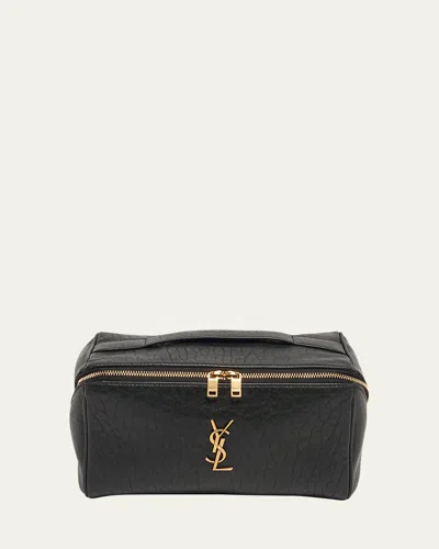 Saint Laurent Ysl Vanity Case In Grained Leather In Noir