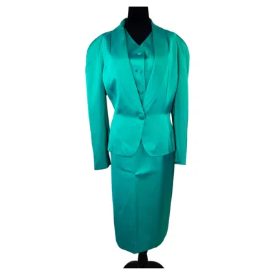 Pre-owned Saint Laurent Ysl Variation Green Formal Suit With Vest, Vintage 80s 1988s