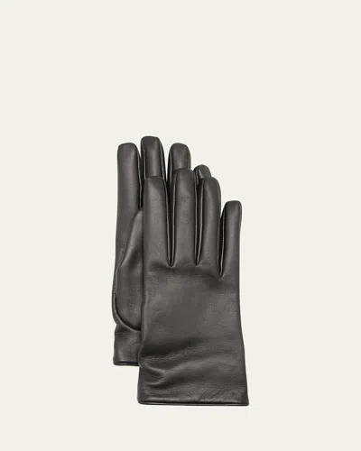 Saint Laurent Ysl Vintage-style Slit Gloves In Black Gold