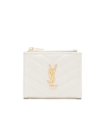 Saint Laurent Ysl V-stitch Wallet In White