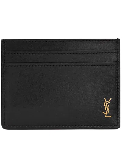 Saint Laurent Logo-plaque Cardholder In Black
