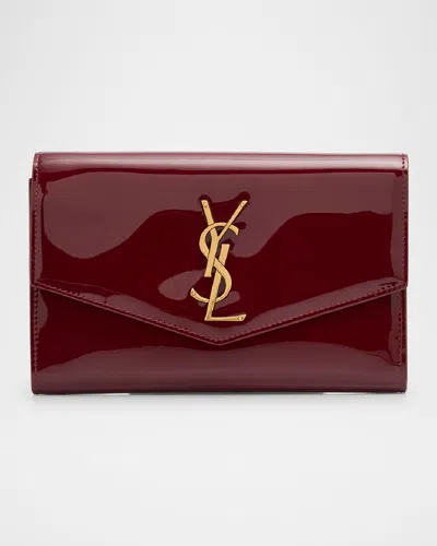 Saint Laurent Ysl Wallet On Chain In Patent Leather In Grenade