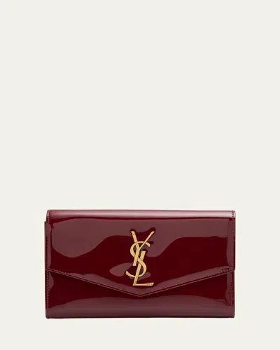 Saint Laurent Ysl Wallet On Chain In Patent Leather In Grenade
