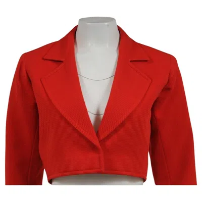 Pre-owned Saint Laurent Ysl Women Vintage Blazer Red Wool Size 38 Boxy Cropped Rive Gauche