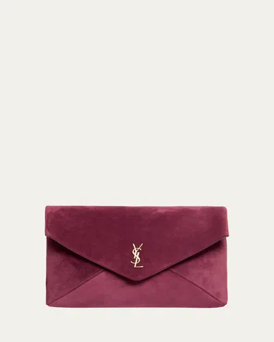 Saint Laurent Ysl Xxl Suede Envelope Pouch Clutch Bag In Pink
