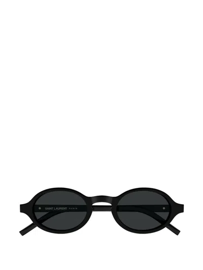 Saint Laurent Ysl-plaque Oval-frame Sunglasses In Black