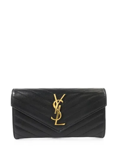 Pre-owned Saint Laurent Ysl-plaque Wallet In Black